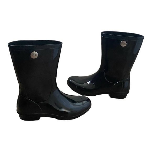 UGG Sienna Waterproof Rain Boots Women's US 10 Shiny Black Rubber - Picture 2 of 12